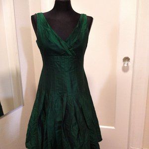 Rich Green Silk Formal Cocktail Dress